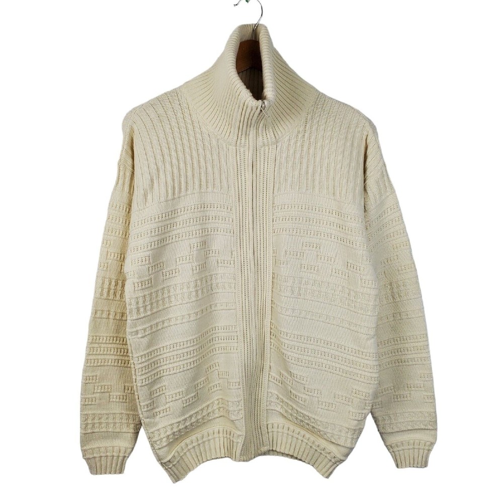 Vtg London Fog Women's Ivory Cream Full Zip Mock Turtleneck Cardigan Sweater M